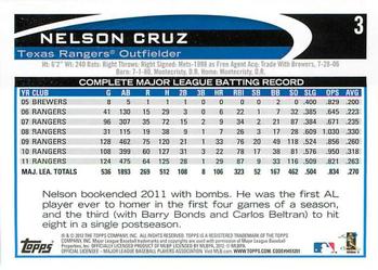 2012 Topps Opening Day #3 Nelson Cruz Back
