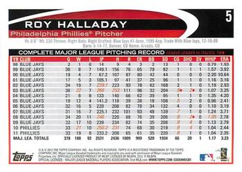 2012 Topps Opening Day #5 Roy Halladay Back