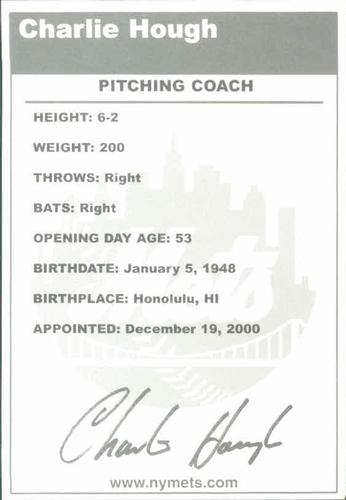 2001 New York Mets Marc S. Levine Photocards #10 Charlie Hough Back