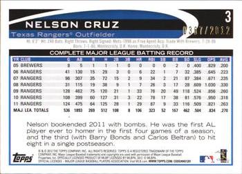 2012 Topps Opening Day - Blue #3 Nelson Cruz Back