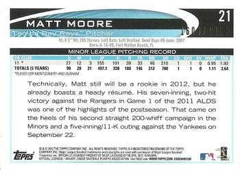 2012 Topps Opening Day - Blue #21 Matt Moore Back