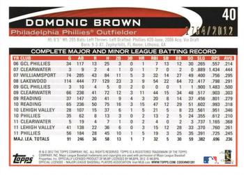 2012 Topps Opening Day - Blue #40 Domonic Brown Back