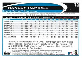 2012 Topps Opening Day - Blue #79 Hanley Ramirez Back