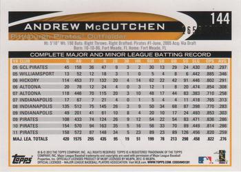 2012 Topps Opening Day - Blue #144 Andrew McCutchen Back