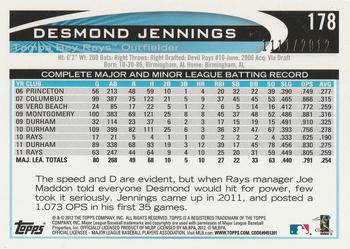 2012 Topps Opening Day - Blue #178 Desmond Jennings Back