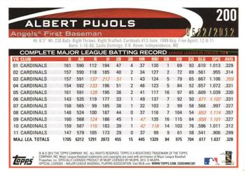 2012 Topps Opening Day - Blue #200 Albert Pujols Back