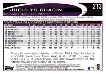 2012 Topps Opening Day - Blue #213 Jhoulys Chacin Back