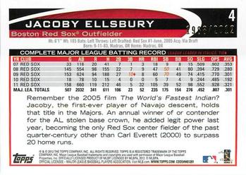 2012 Topps Opening Day - Blue #4 Jacoby Ellsbury Back