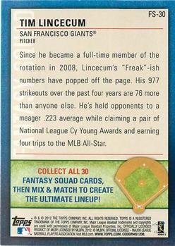 2012 Topps Opening Day - Fantasy Squad #FS-30 Tim Lincecum Back