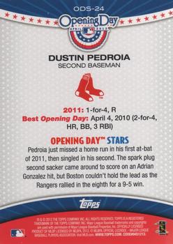 2012 Topps Opening Day - Opening Day Stars #ODS-24 Dustin Pedroia Back
