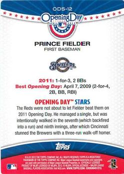 2012 Topps Opening Day - Opening Day Stars #ODS-12 Prince Fielder Back