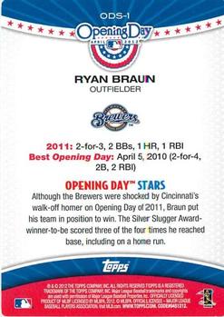 2012 Topps Opening Day - Opening Day Stars #ODS-1 Ryan Braun Back