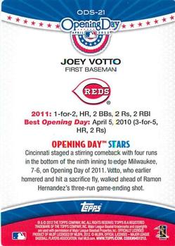 2012 Topps Opening Day - Opening Day Stars #ODS-21 Joey Votto Back