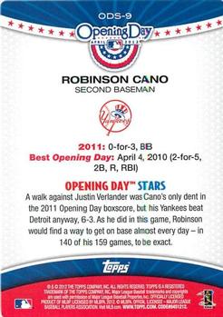 2012 Topps Opening Day - Opening Day Stars #ODS-9 Robinson Cano Back