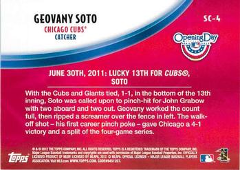 2012 Topps Opening Day - Superstar Celebrations #SC-4 Geovany Soto Back