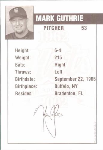 2002 New York Mets Marc S. Levine Photocards #13 Mark Guthrie Back