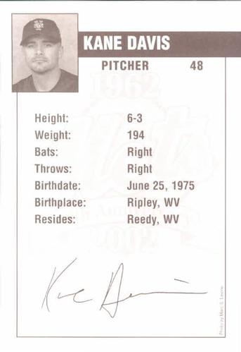 2002 New York Mets Marc S. Levine Photocards #8 Kane Davis Back