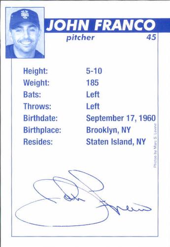 2003 New York Mets Marc S. Levine Photocards #12 John Franco Back