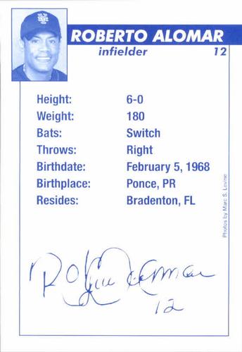 2003 New York Mets Marc S. Levine Photocards #1 Roberto Alomar Back