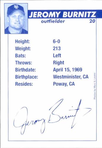 2003 New York Mets Marc S. Levine Photocards #6 Jeromy Burnitz Back