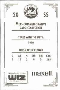 1991 The Wiz New York Mets #20 Kevin Baez Back