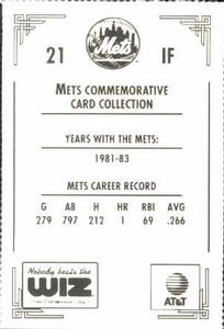 1991 The Wiz New York Mets #21 Bob Bailor Back