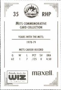 1991 The Wiz New York Mets #35 Dwight Bernard Back