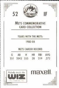 1991 The Wiz New York Mets #52 Hubie Brooks Back