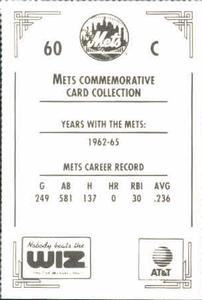 1991 The Wiz New York Mets #60 Chris Cannizzaro Back