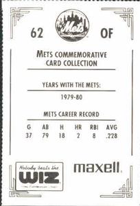 1991 The Wiz New York Mets #62 Jose Cardenal Back