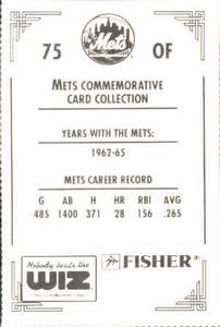 1991 The Wiz New York Mets #75 Joe Christopher Back