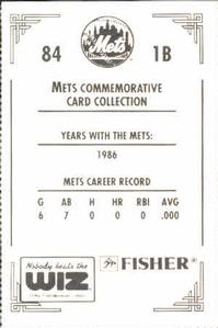 1991 The Wiz New York Mets #84 Tim Corcoran Back