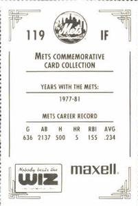 1991 The Wiz New York Mets #119 Doug Flynn Back