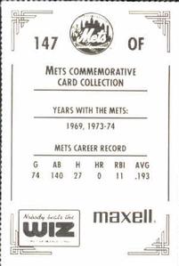 1991 The Wiz New York Mets #147 Jim Gosger Back