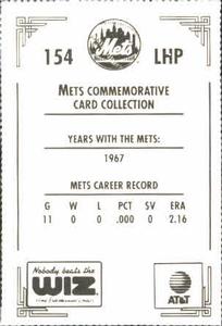 1991 The Wiz New York Mets #154 Joe Grzenda Back