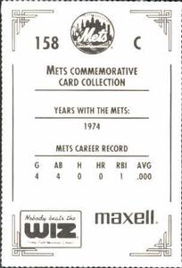 1991 The Wiz New York Mets #158 Ike Hampton Back