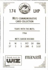 1991 The Wiz New York Mets #174 Bill Hepler Back