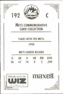 1991 The Wiz New York Mets #192 Todd Hundley Back