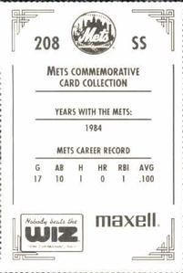1991 The Wiz New York Mets #208 Ross Jones Back