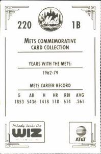 1991 The Wiz New York Mets #220 Ed Kranepool Back