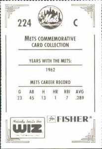 1991 The Wiz New York Mets #224 Hobie Landrith Back