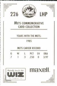 1991 The Wiz New York Mets #226 Bill Latham Back