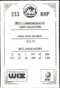 1991 The Wiz New York Mets #233 Skip Lockwood Back