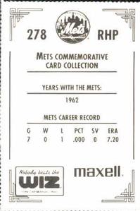 1991 The Wiz New York Mets #278 Herb Moford Back