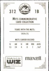 1991 The Wiz New York Mets #312 Brock Pemberton Back