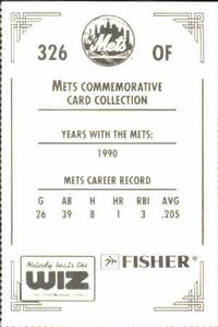 1991 The Wiz New York Mets #326 Darren Reed Back