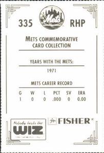 1991 The Wiz New York Mets #335 Don Rose Back