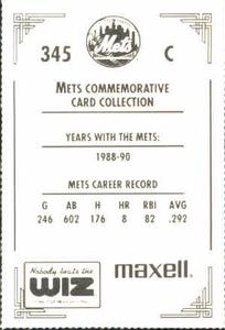 1991 The Wiz New York Mets #345 Mackey Sasser Back