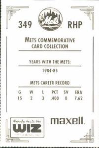 1991 The Wiz New York Mets #349 Calvin Schiraldi Back