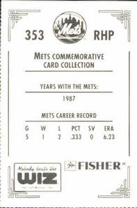 1991 The Wiz New York Mets #353 Don Schulze Back
